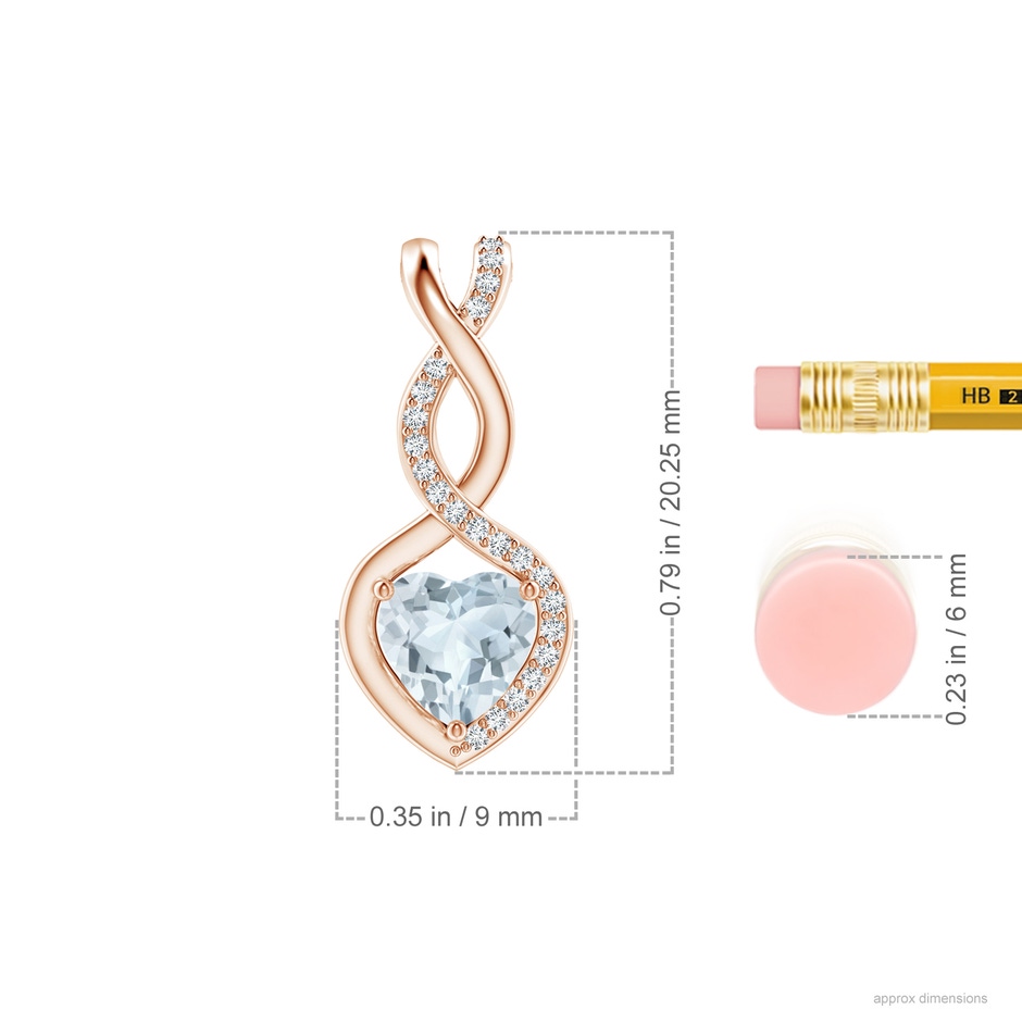 6mm A Heart-Shaped Aquamarine Infinity Pendant with Diamond Accents in Rose Gold ruler
