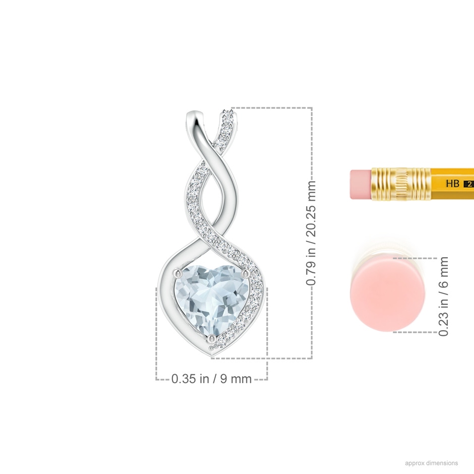 6mm A Heart-Shaped Aquamarine Infinity Pendant with Diamond Accents in S999 Silver ruler