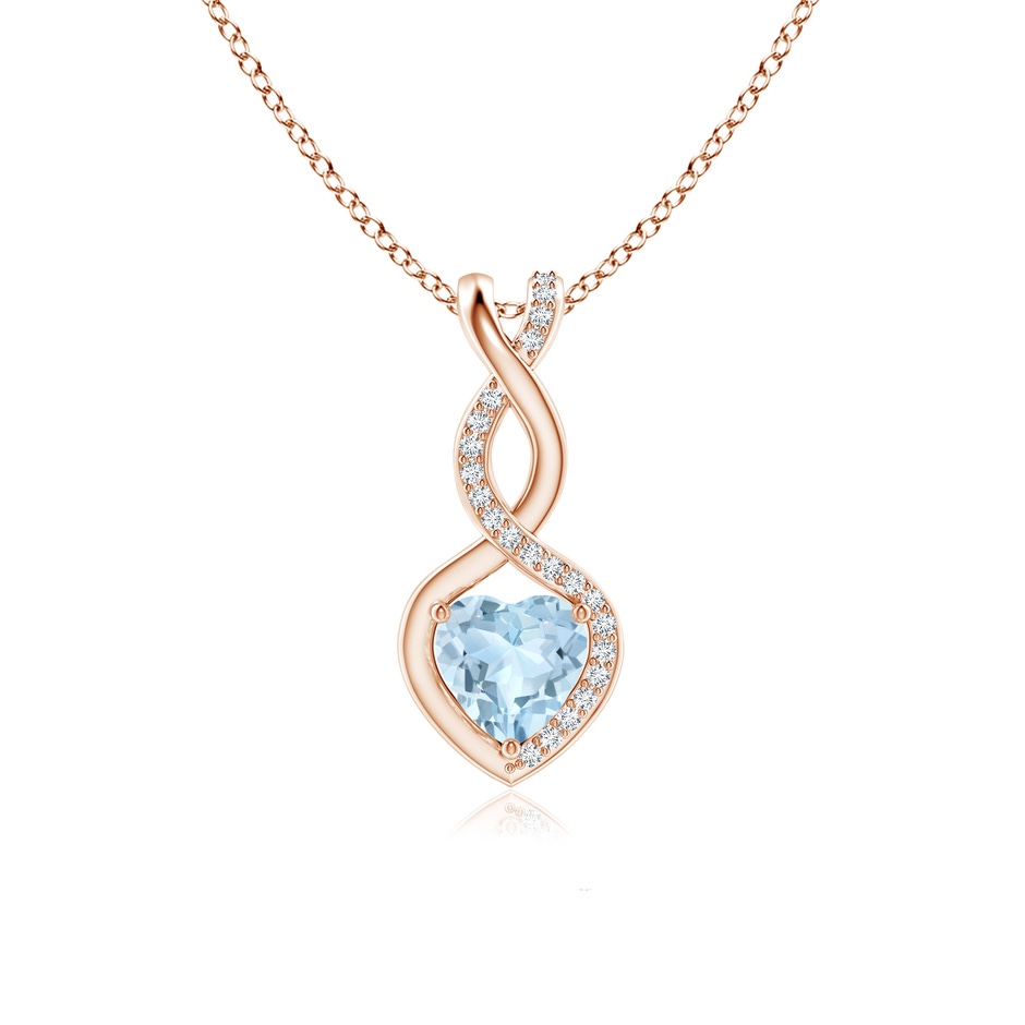 6mm AA Heart-Shaped Aquamarine Infinity Pendant with Diamond Accents in Rose Gold 