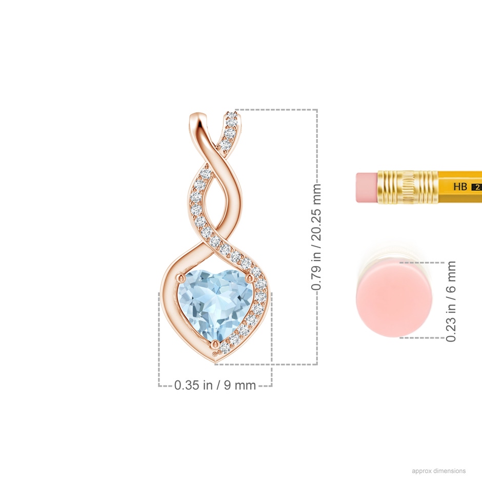 6mm AA Heart-Shaped Aquamarine Infinity Pendant with Diamond Accents in Rose Gold ruler