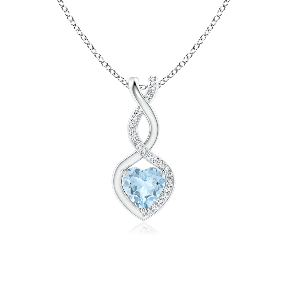 6mm AA Heart-Shaped Aquamarine Infinity Pendant with Diamond Accents in White Gold 
