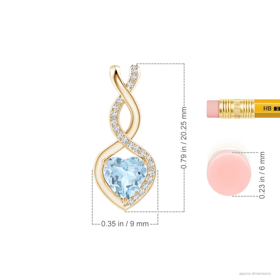 6mm AA Heart-Shaped Aquamarine Infinity Pendant with Diamond Accents in Yellow Gold ruler