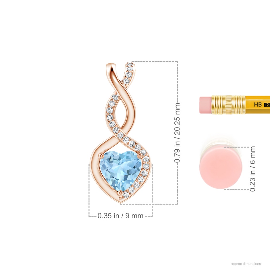 6mm AAA Heart-Shaped Aquamarine Infinity Pendant with Diamond Accents in Rose Gold ruler