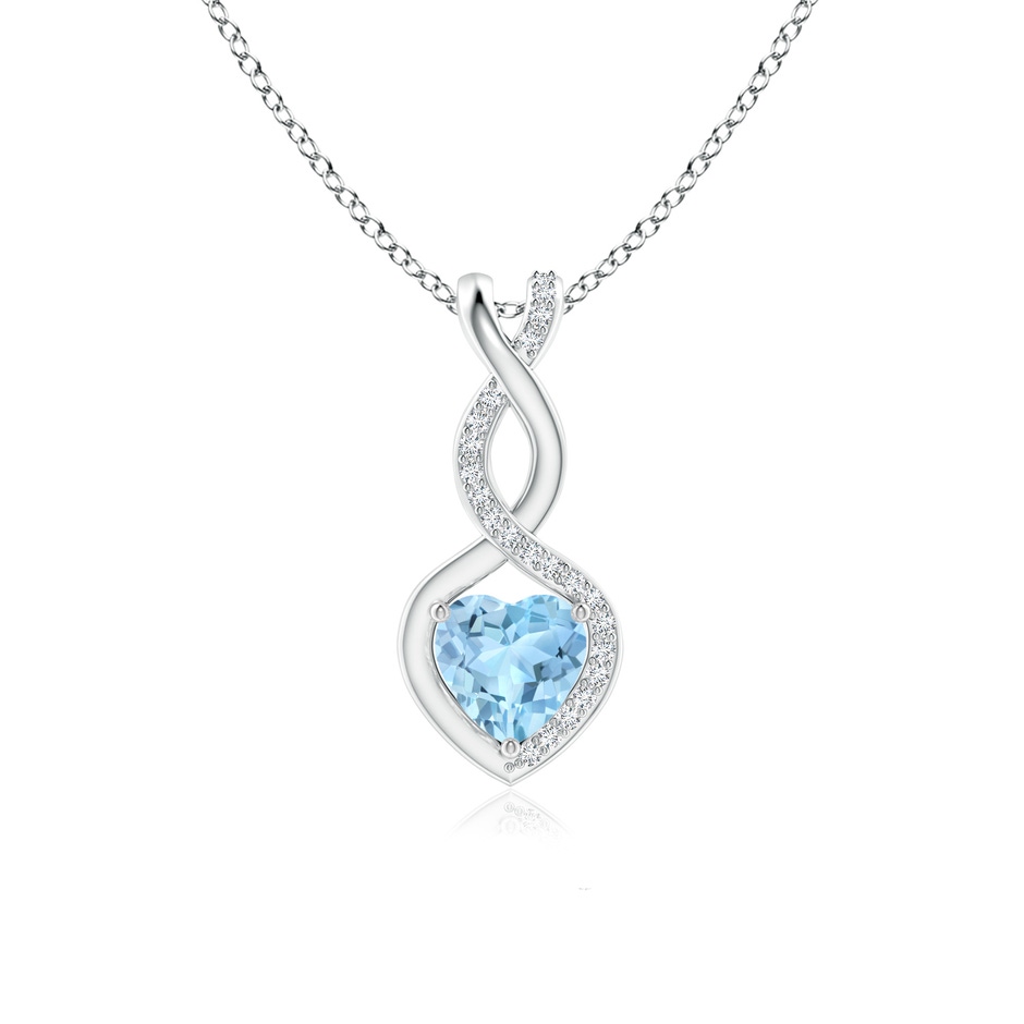 6mm AAA Heart-Shaped Aquamarine Infinity Pendant with Diamond Accents in S999 Silver 