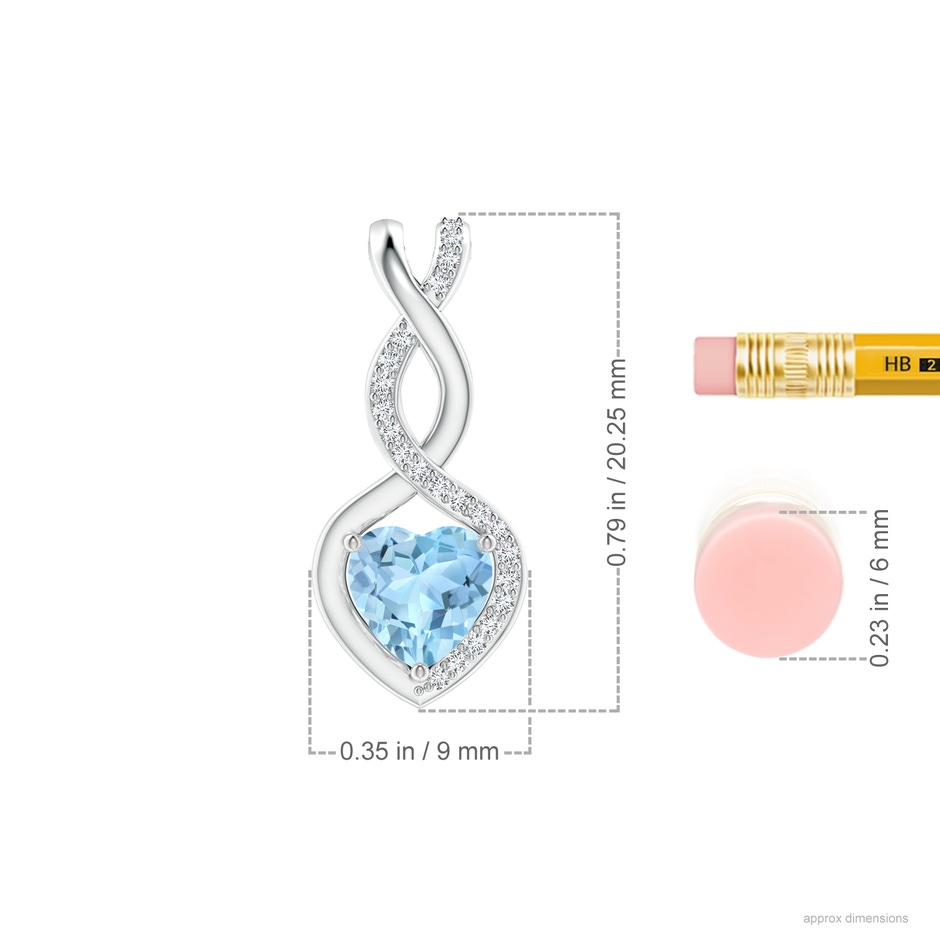 6mm AAA Heart-Shaped Aquamarine Infinity Pendant with Diamond Accents in S999 Silver ruler