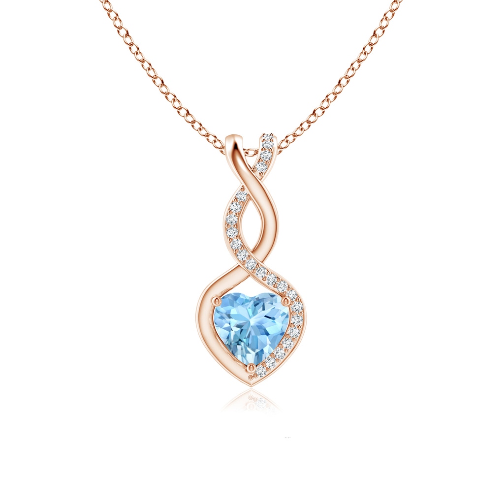 6mm AAAA Heart-Shaped Aquamarine Infinity Pendant with Diamond Accents in 18K Rose Gold