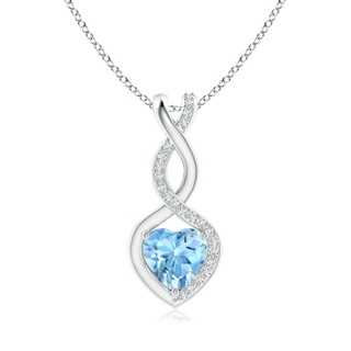 6mm AAAA Aquamarine Infinity Heart Pendant with Diamonds in P950 Platinum