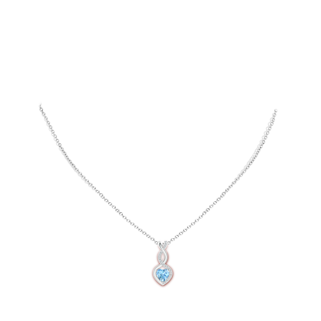 6mm AAAA Aquamarine Infinity Heart Pendant with Diamonds in P950 Platinum Body-Neck