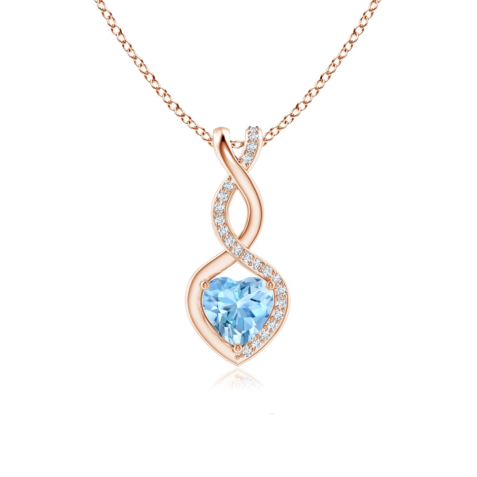 6mm AAAA Heart-Shaped Aquamarine Infinity Pendant with Diamond Accents in Rose Gold 