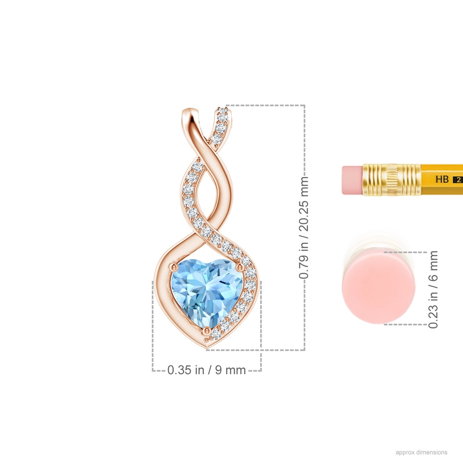 6mm AAAA Heart-Shaped Aquamarine Infinity Pendant with Diamond Accents in Rose Gold ruler