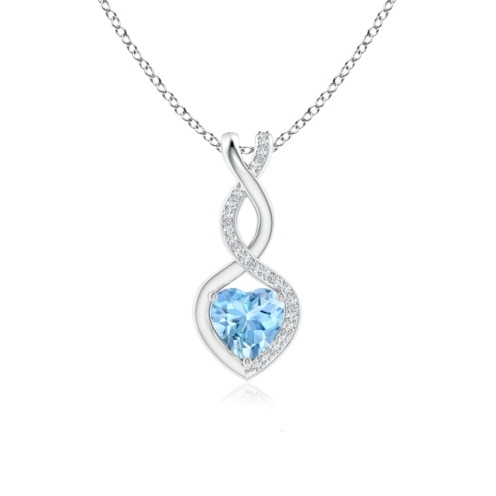 6mm AAAA Heart-Shaped Aquamarine Infinity Pendant with Diamond Accents in S999 Silver