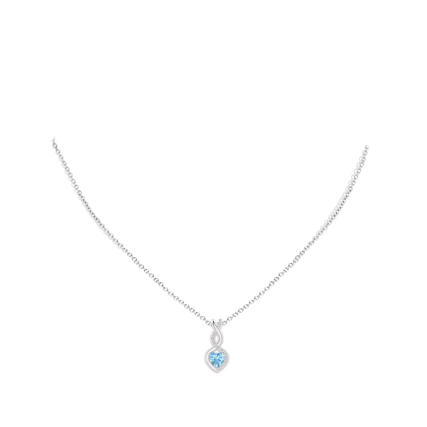 6mm AAAA Heart-Shaped Aquamarine Infinity Pendant with Diamond Accents in White Gold - body_neck