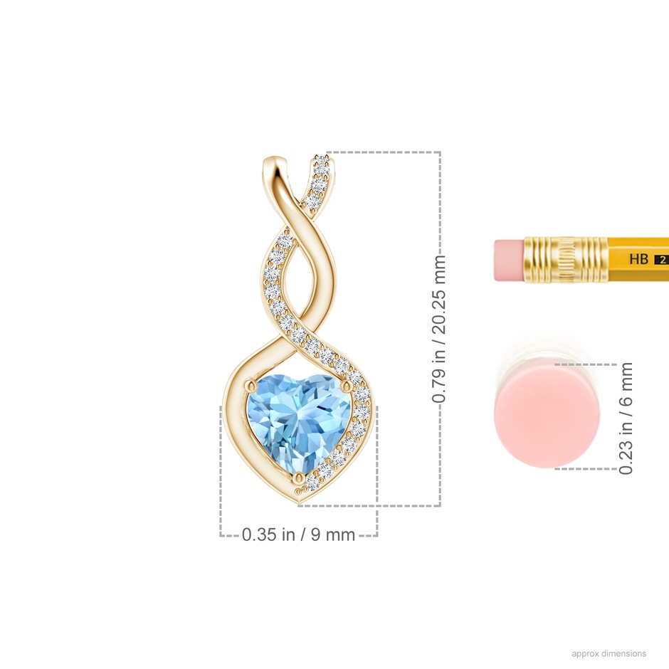 6mm AAAA Heart-Shaped Aquamarine Infinity Pendant with Diamond Accents in Yellow Gold ruler