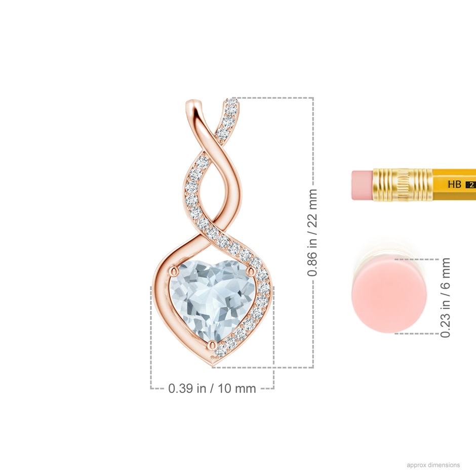 7mm A Heart-Shaped Aquamarine Infinity Pendant with Diamond Accents in Rose Gold ruler