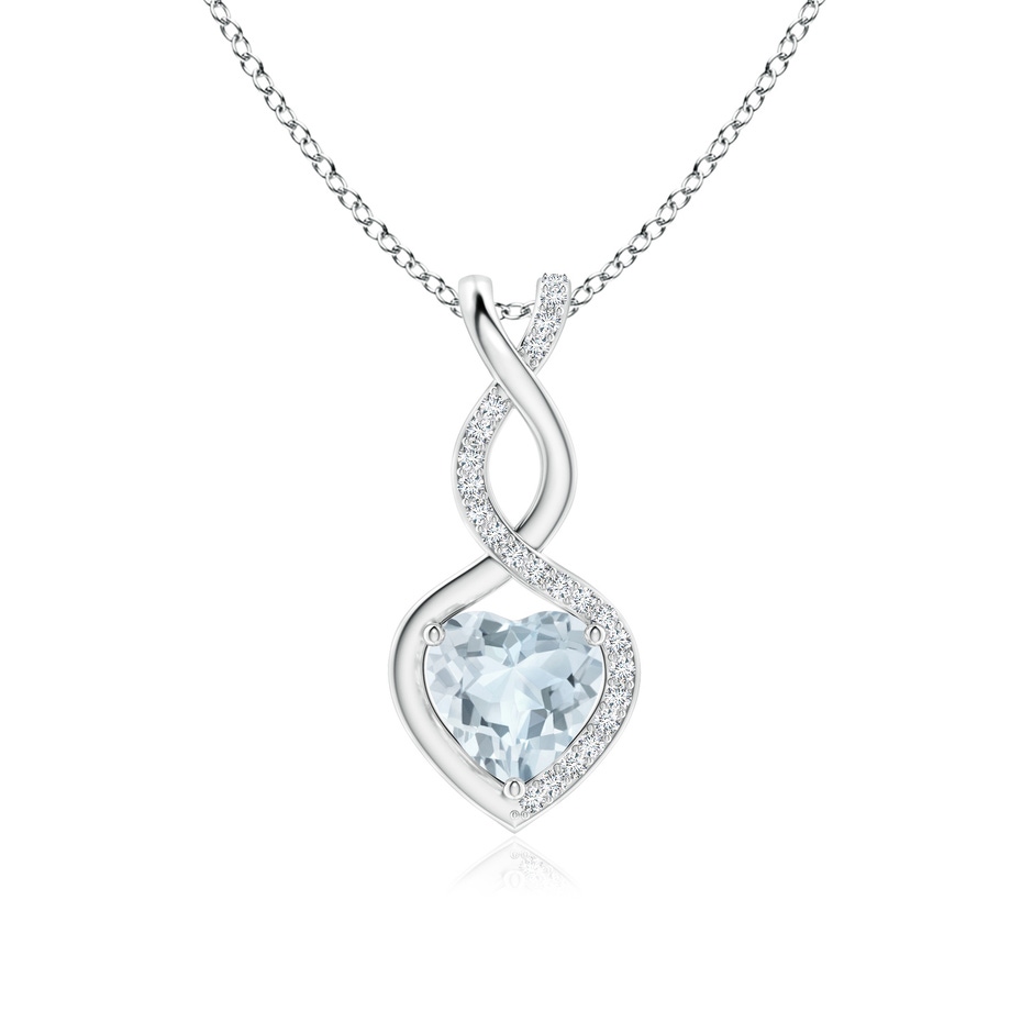 7mm A Heart-Shaped Aquamarine Infinity Pendant with Diamond Accents in S999 Silver 