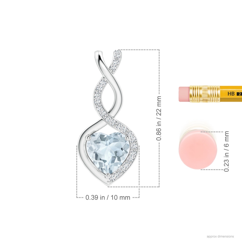 7mm A Heart-Shaped Aquamarine Infinity Pendant with Diamond Accents in S999 Silver ruler