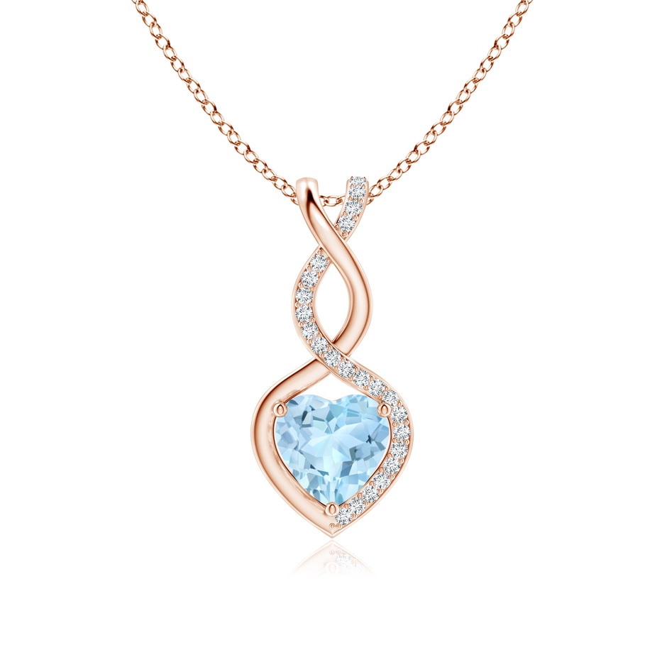 7mm AAA Heart-Shaped Aquamarine Infinity Pendant with Diamond Accents in Rose Gold 