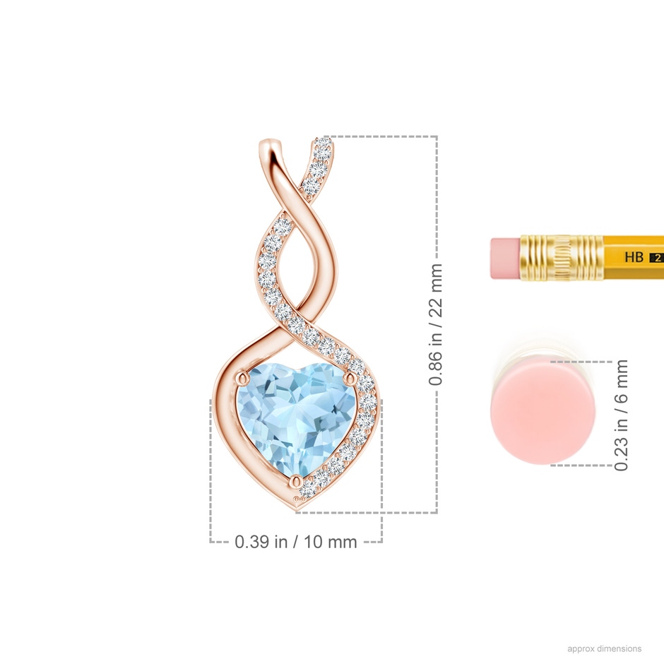 7mm AAA Heart-Shaped Aquamarine Infinity Pendant with Diamond Accents in Rose Gold ruler