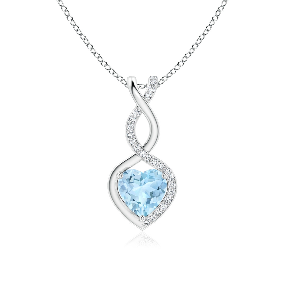 7mm AAA Heart-Shaped Aquamarine Infinity Pendant with Diamond Accents in White Gold 