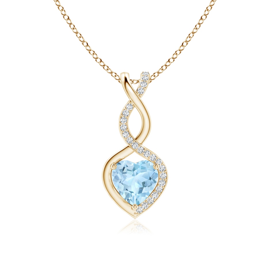 7mm AAA Heart-Shaped Aquamarine Infinity Pendant with Diamond Accents in Yellow Gold 