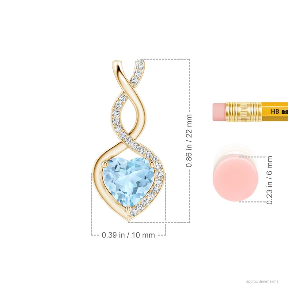 7mm AAA Heart-Shaped Aquamarine Infinity Pendant with Diamond Accents in Yellow Gold ruler