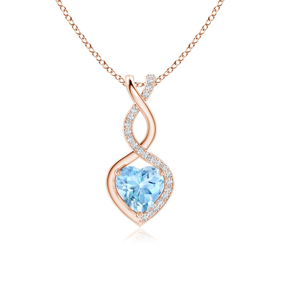 7mm AAAA Heart-Shaped Aquamarine Infinity Pendant with Diamond Accents in Rose Gold 