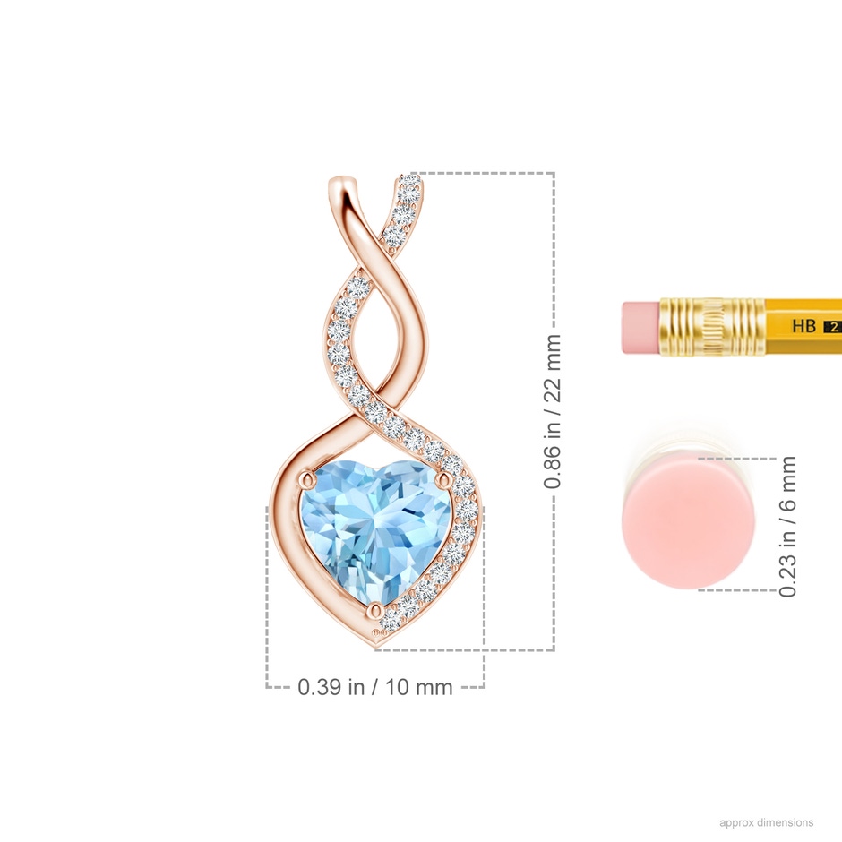 7mm AAAA Heart-Shaped Aquamarine Infinity Pendant with Diamond Accents in Rose Gold ruler