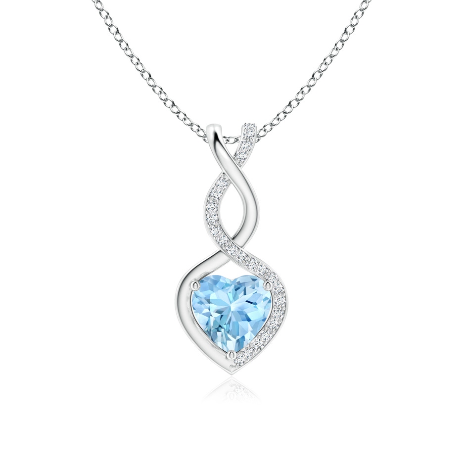 7mm AAAA Heart-Shaped Aquamarine Infinity Pendant with Diamond Accents in White Gold 