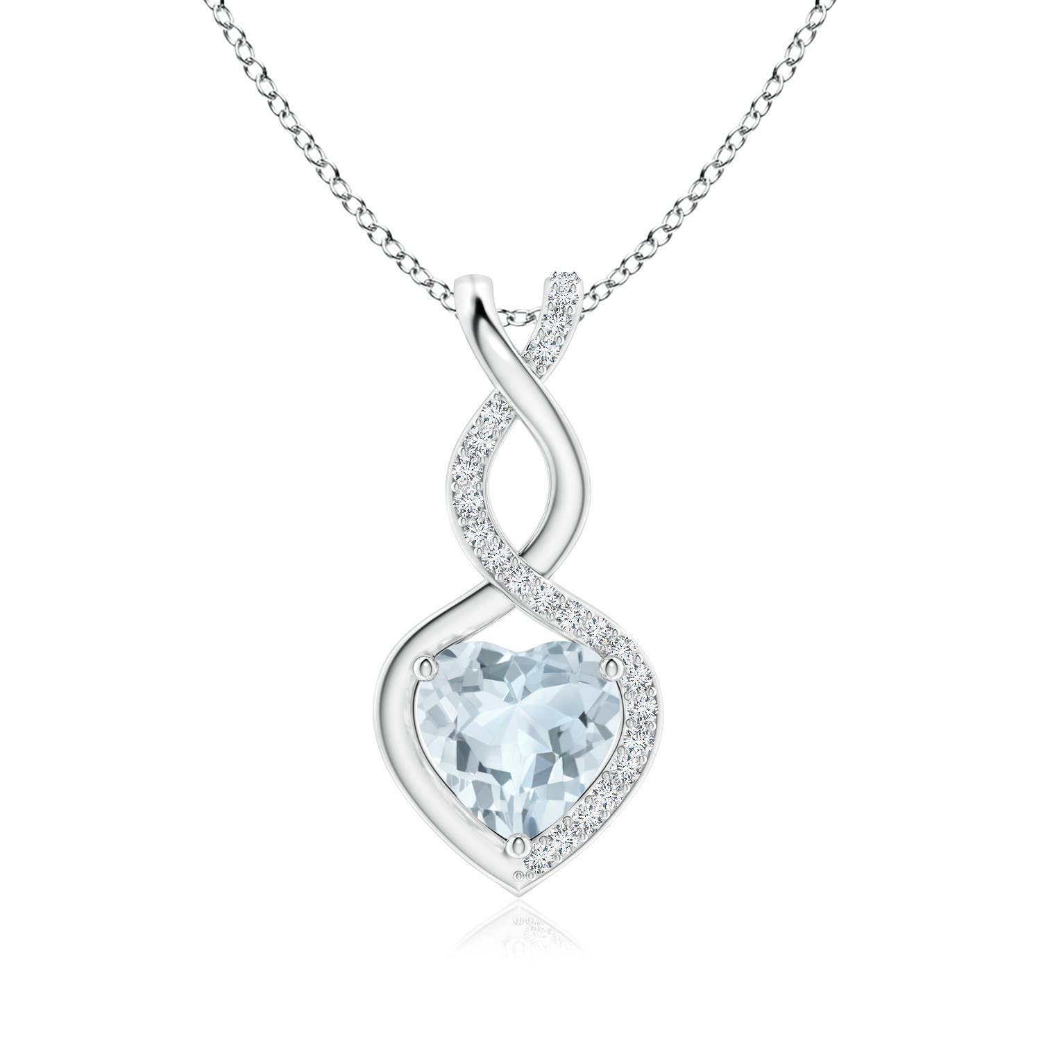 8mm A Heart-Shaped Aquamarine Infinity Pendant with Diamond Accents in P950 Platinum
