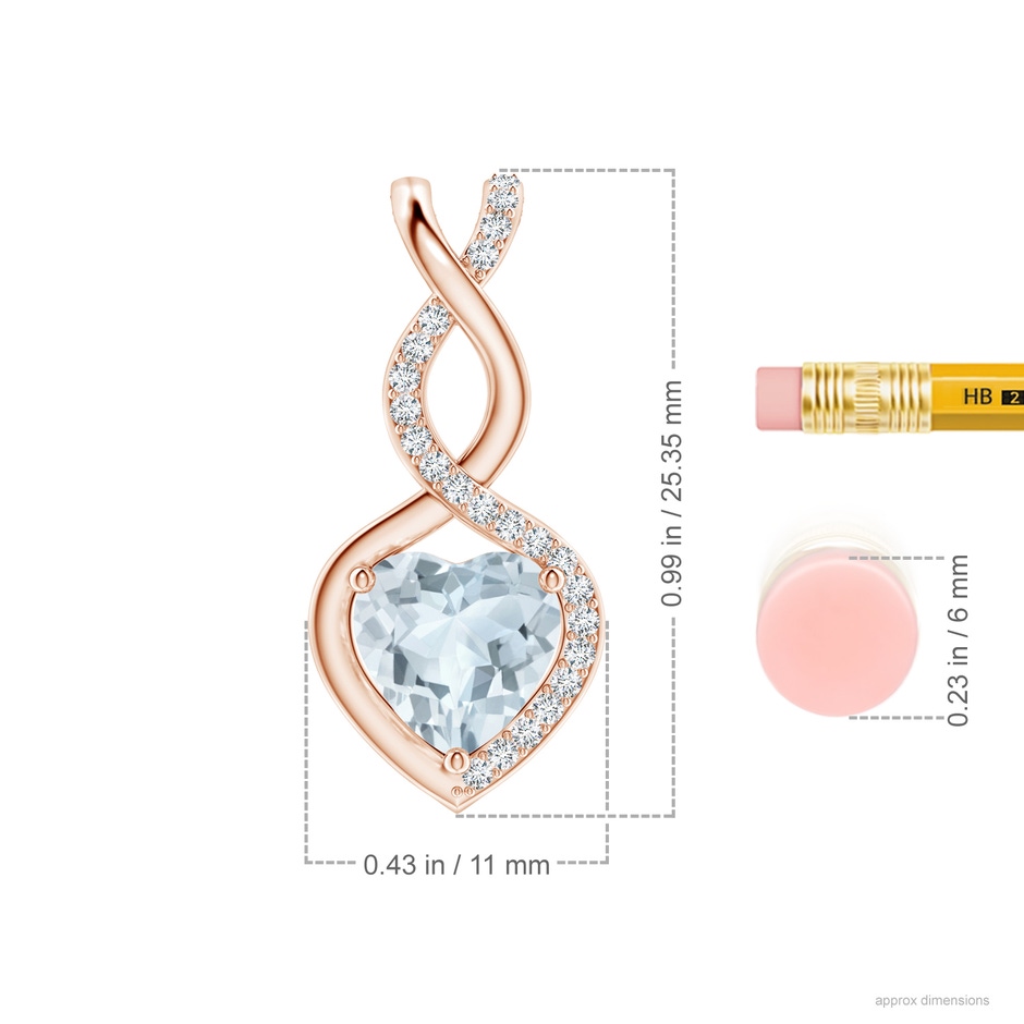 8mm A Heart-Shaped Aquamarine Infinity Pendant with Diamond Accents in Rose Gold ruler