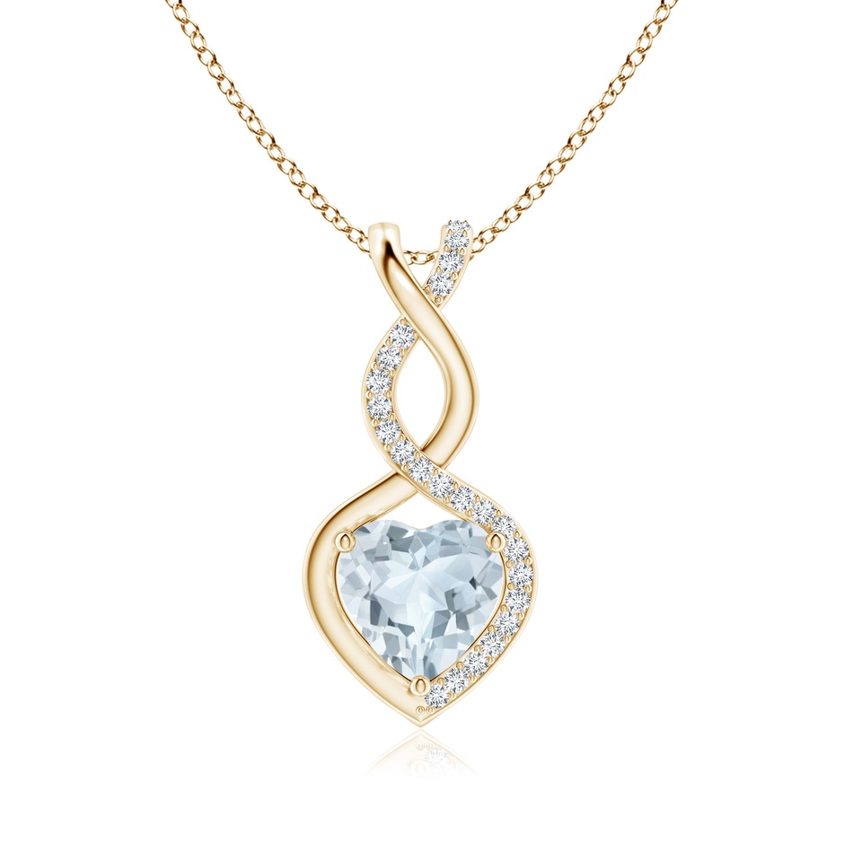 8mm A Heart-Shaped Aquamarine Infinity Pendant with Diamond Accents in Yellow Gold 