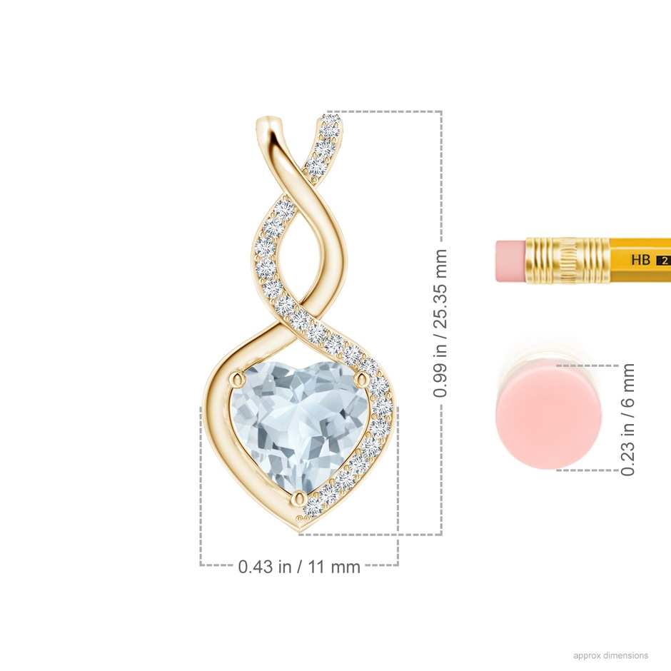 8mm A Heart-Shaped Aquamarine Infinity Pendant with Diamond Accents in Yellow Gold ruler