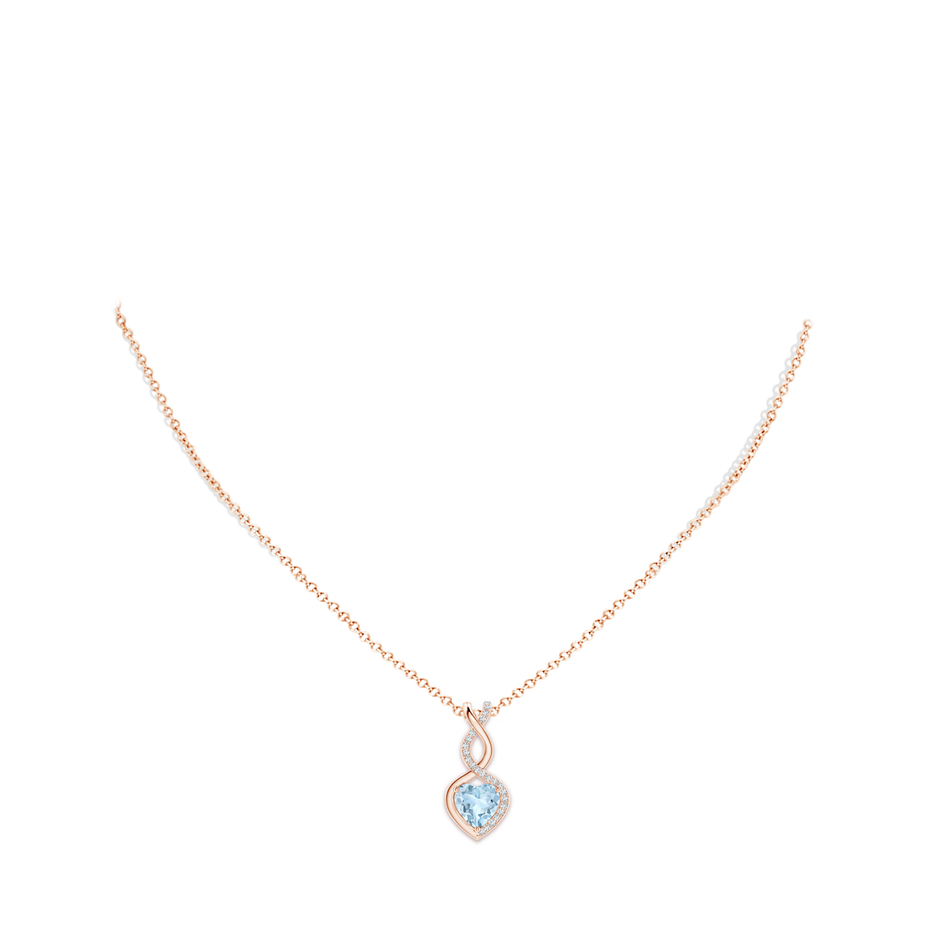 8mm AA Heart-Shaped Aquamarine Infinity Pendant with Diamond Accents in Rose Gold pen