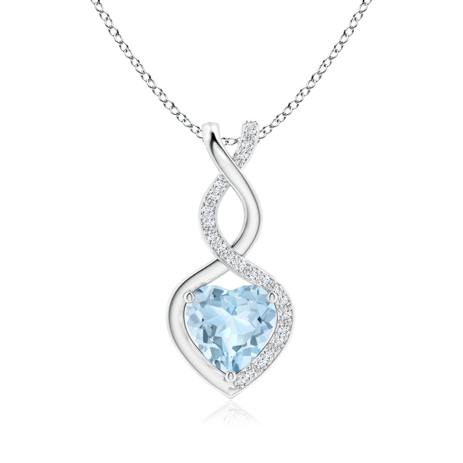 8mm AA Heart-Shaped Aquamarine Infinity Pendant with Diamond Accents in White Gold 