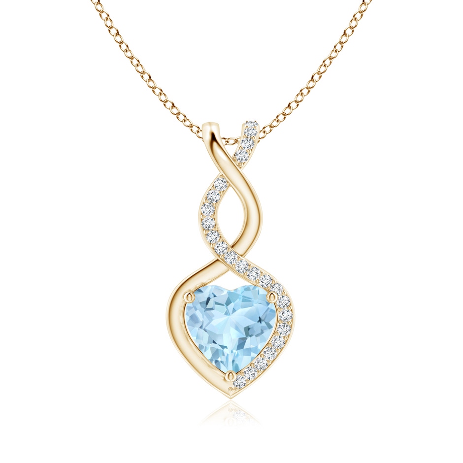 8mm AAA Heart-Shaped Aquamarine Infinity Pendant with Diamond Accents in 9K Yellow Gold 