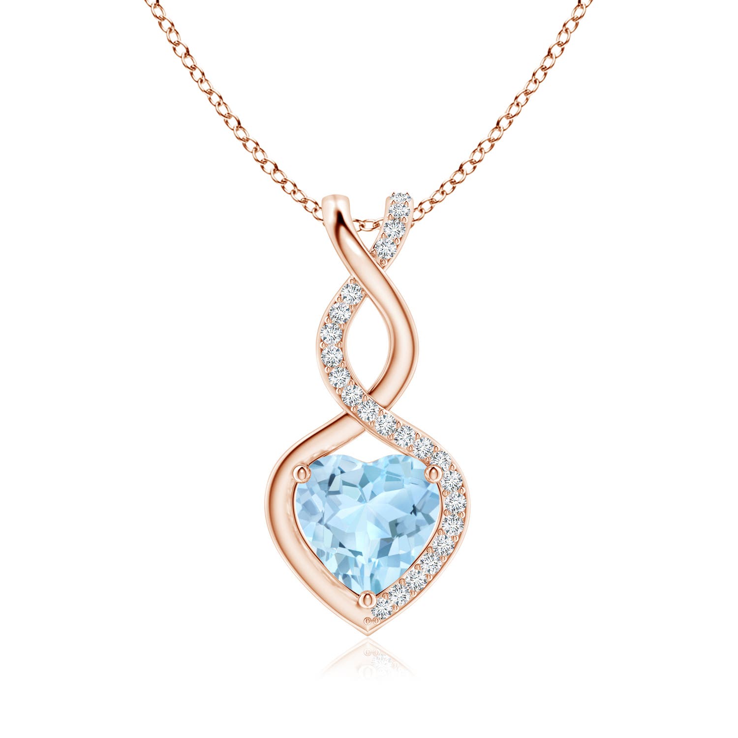 8mm AAA Heart-Shaped Aquamarine Infinity Pendant with Diamond Accents in Rose Gold