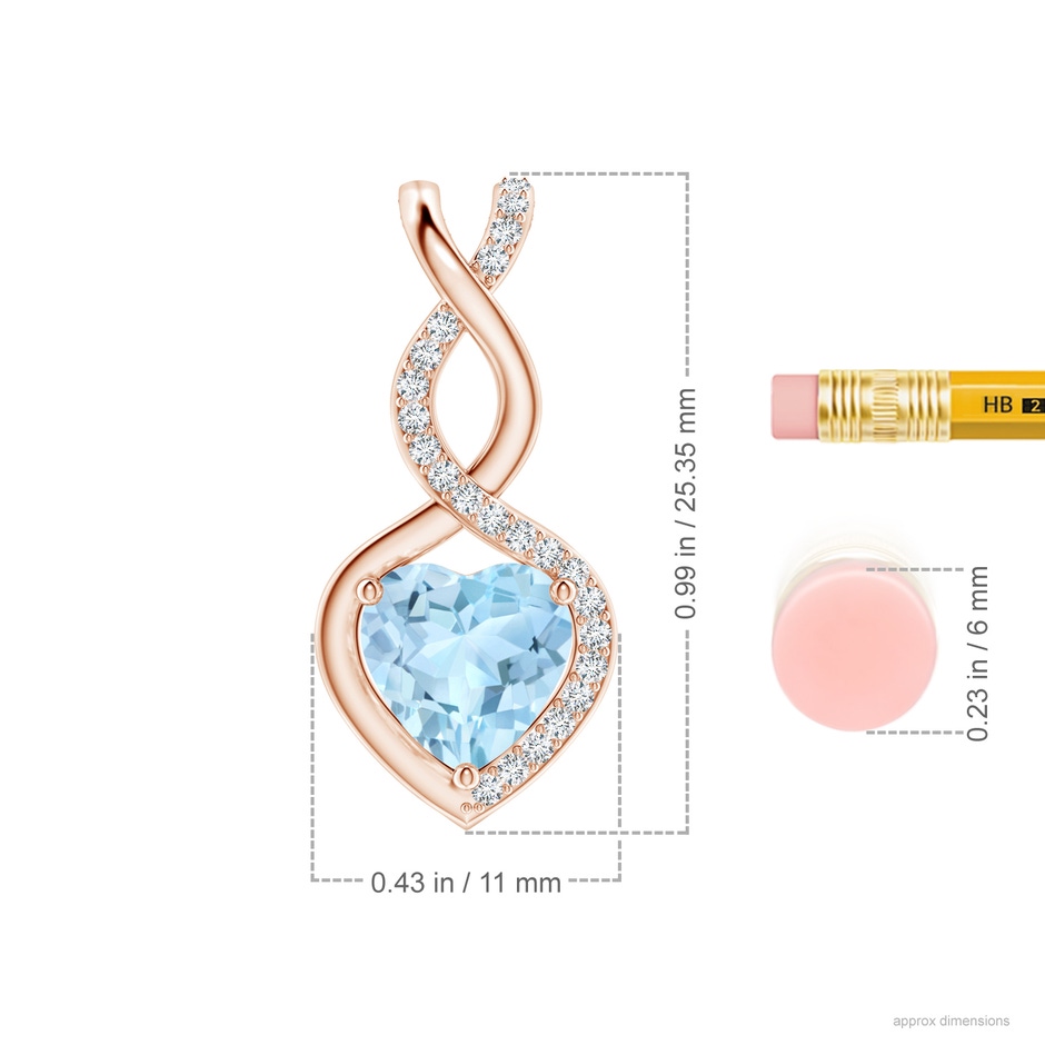 8mm AAA Heart-Shaped Aquamarine Infinity Pendant with Diamond Accents in Rose Gold ruler