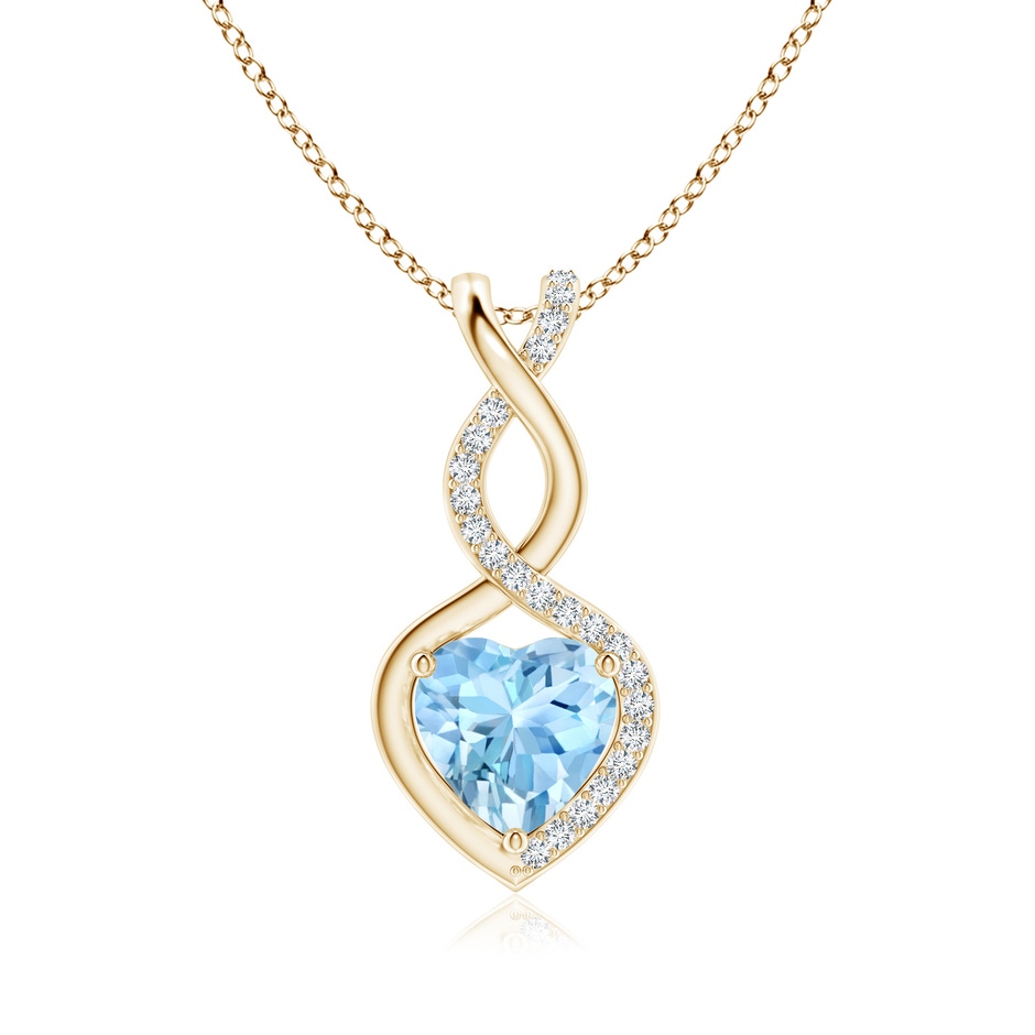 8mm AAAA Heart-Shaped Aquamarine Infinity Pendant with Diamond Accents in 18K Yellow Gold 