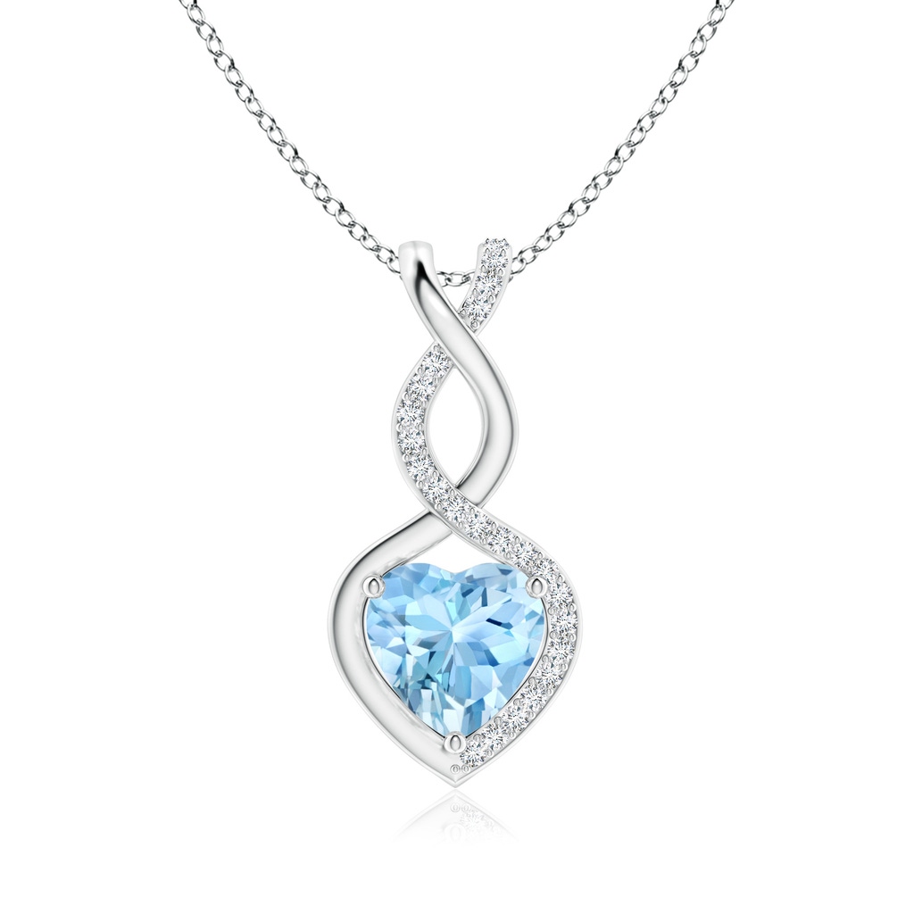 8mm AAAA Heart-Shaped Aquamarine Infinity Pendant with Diamond Accents in P950 Platinum