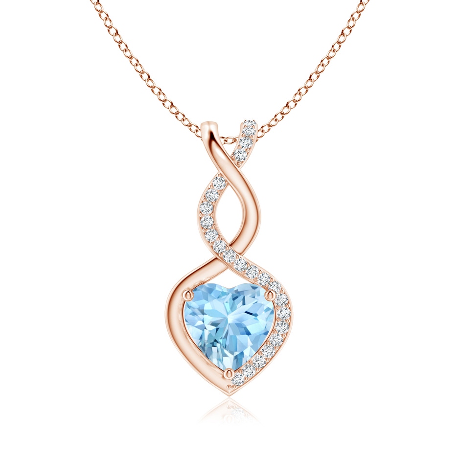 8mm AAAA Heart-Shaped Aquamarine Infinity Pendant with Diamond Accents in Rose Gold 