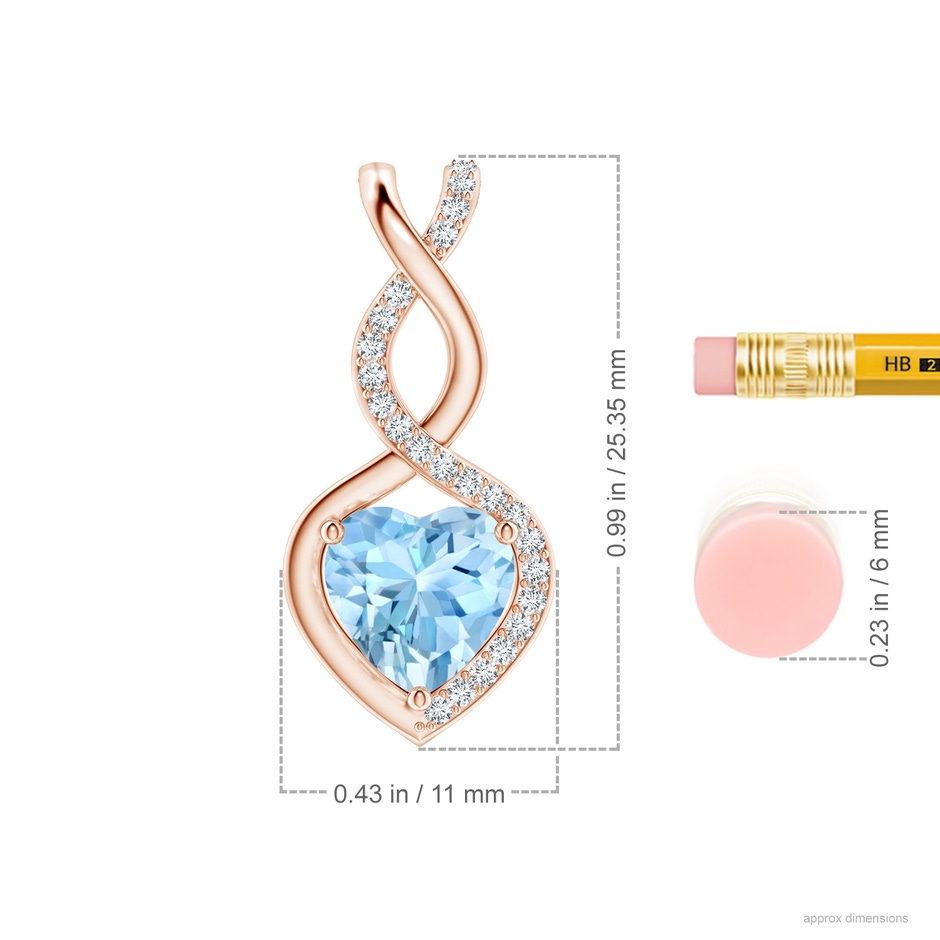 8mm AAAA Heart-Shaped Aquamarine Infinity Pendant with Diamond Accents in Rose Gold ruler
