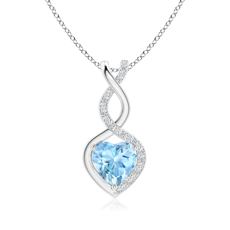 8mm AAAA Heart-Shaped Aquamarine Infinity Pendant with Diamond Accents in White Gold 