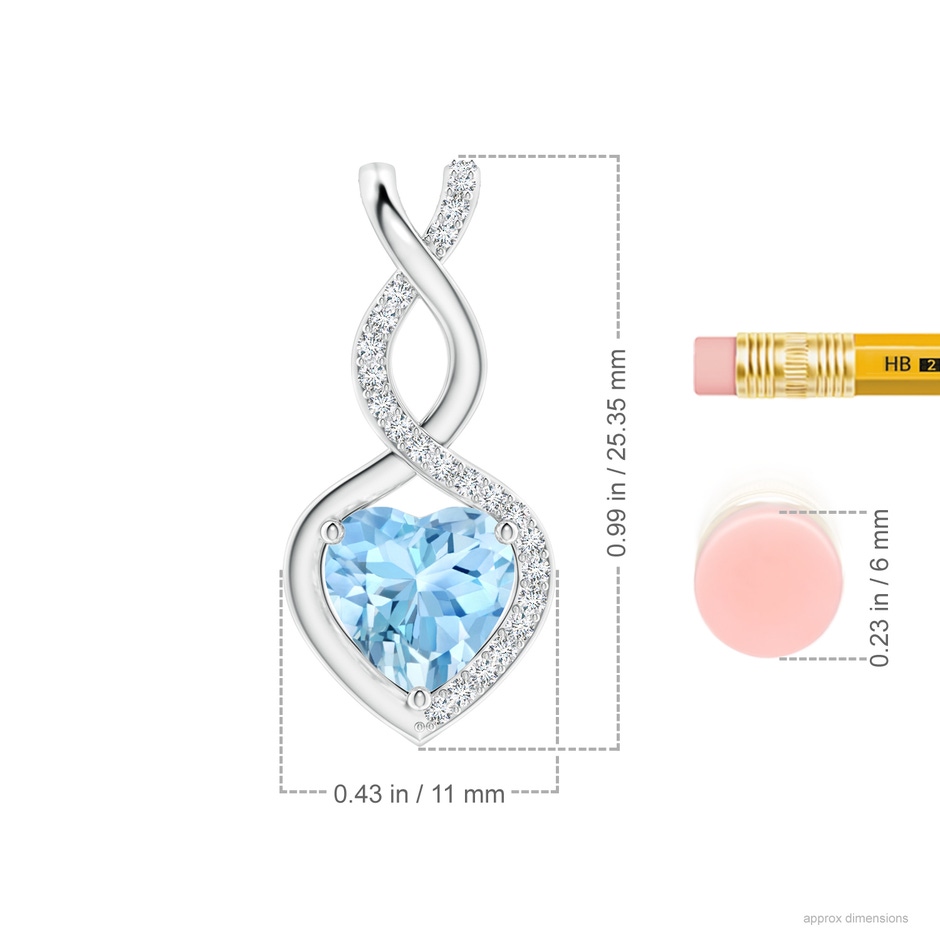 8mm AAAA Heart-Shaped Aquamarine Infinity Pendant with Diamond Accents in White Gold ruler