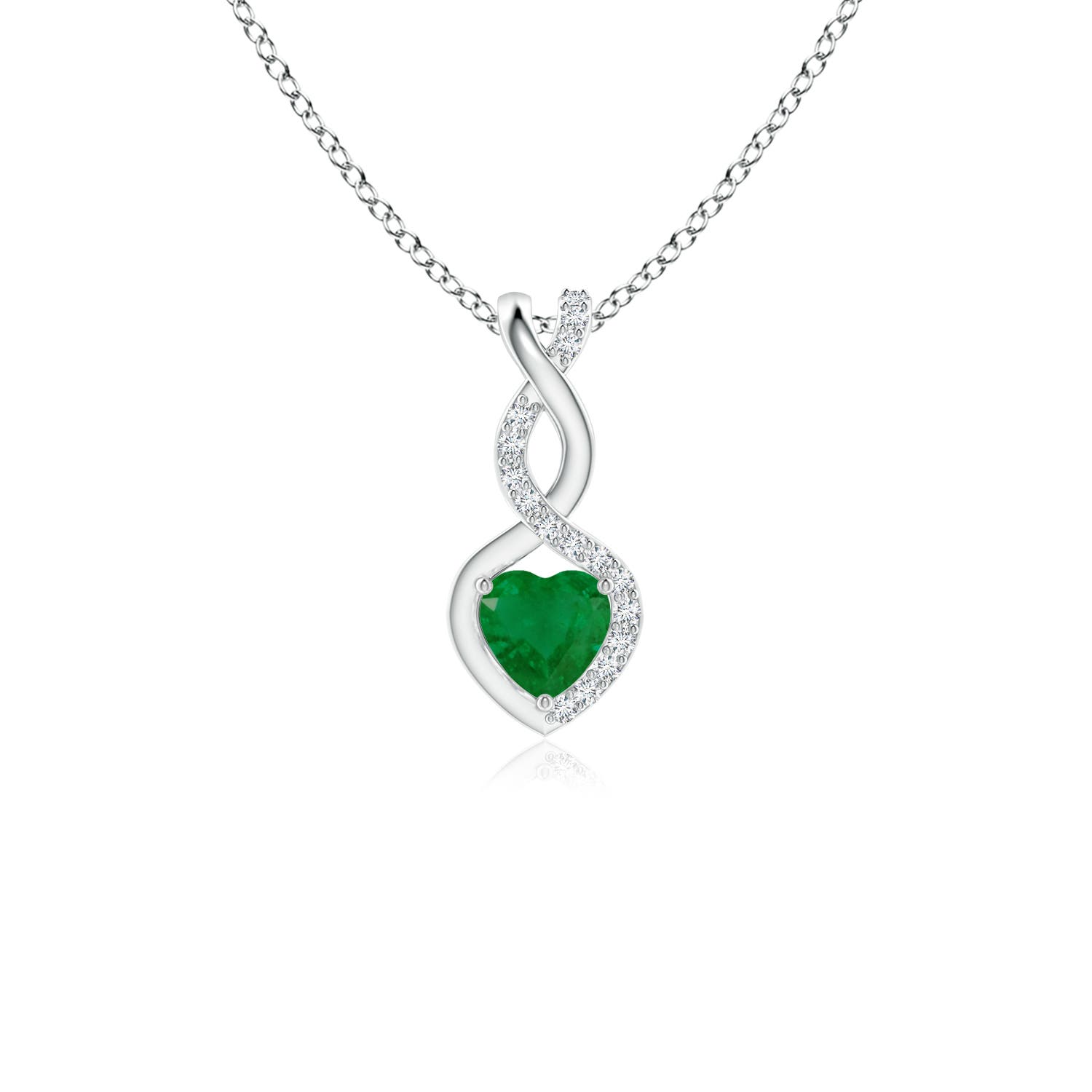 4mm A Heart-Shaped Emerald Infinity Pendant with Diamond Accents in P950 Platinum