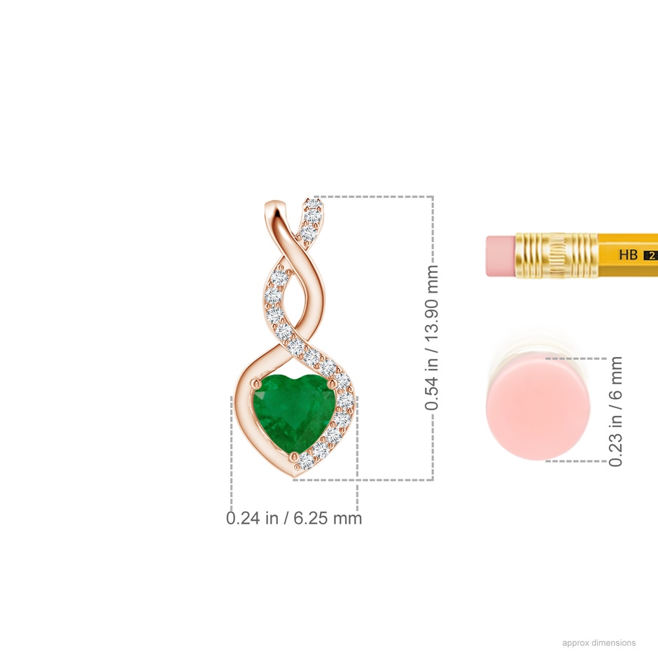4mm A Heart-Shaped Emerald Infinity Pendant with Diamond Accents in Rose Gold ruler
