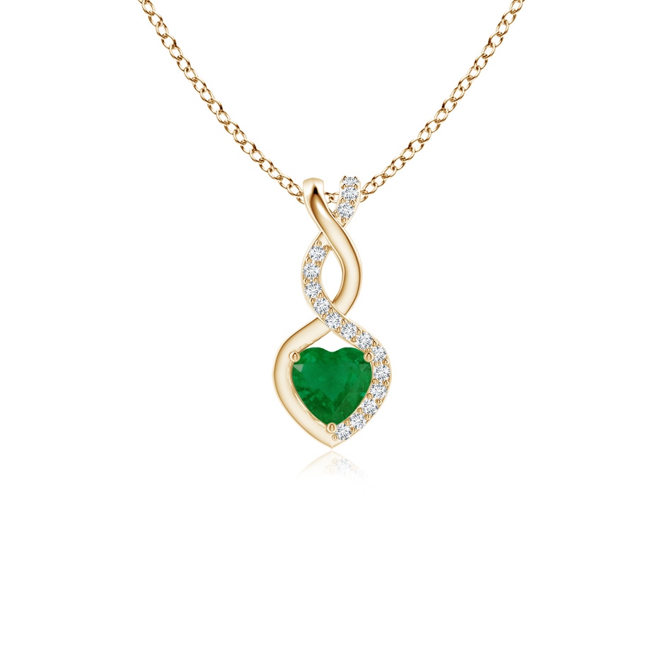 4mm A Heart-Shaped Emerald Infinity Pendant with Diamond Accents in Yellow Gold 