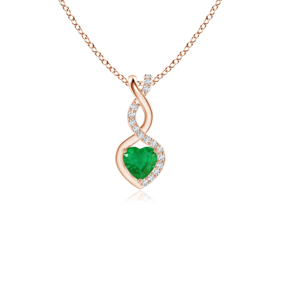 4mm AA Heart-Shaped Emerald Infinity Pendant with Diamond Accents in Rose Gold 