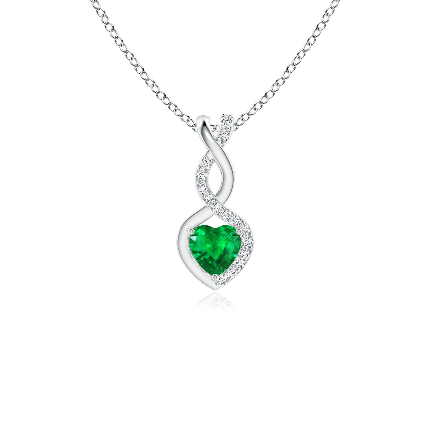 4mm AAA Heart-Shaped Emerald Infinity Pendant with Diamond Accents in P950 Platinum