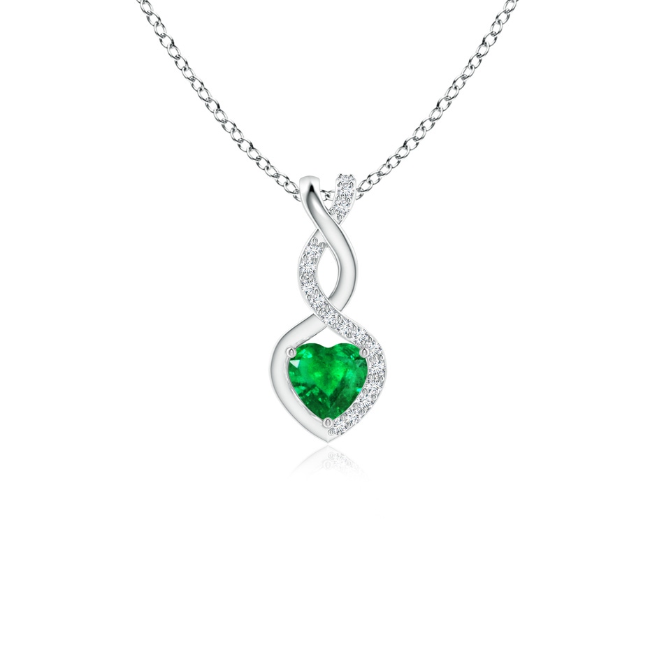 4mm AAA Heart-Shaped Emerald Infinity Pendant with Diamond Accents in P950 Platinum 