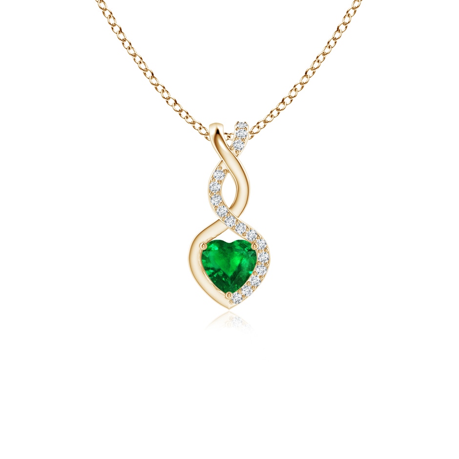4mm AAAA Heart-Shaped Emerald Infinity Pendant with Diamond Accents in 9K Yellow Gold 